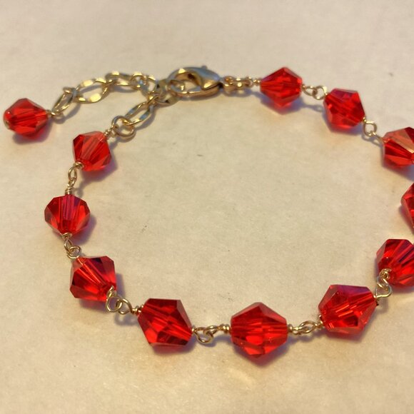 Handmade Gold and Red Crystal Bracelet & Earring Set - Picture 2 of 3